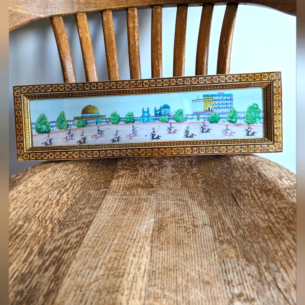 - Vintage Persian Painting. With an inlay wooden frame.